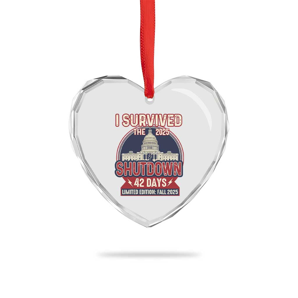 I Survived the 2025 Shutdown Heart Crystal Glass Ornament Funny Government Closure Parody Political Humor - Wonder Print Shop