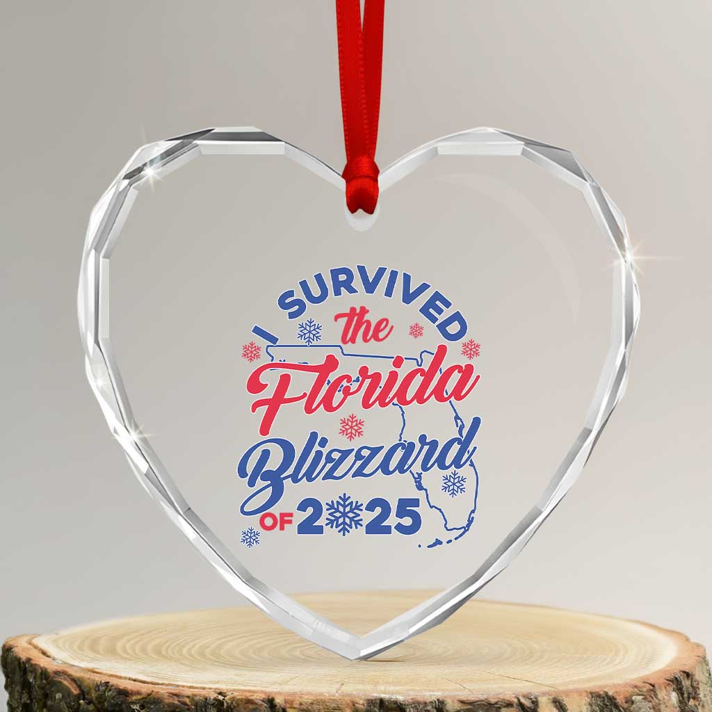 I Survived The Florida Blizzard Of 2025 Heart Crystal Glass Ornament - Wonder Print Shop