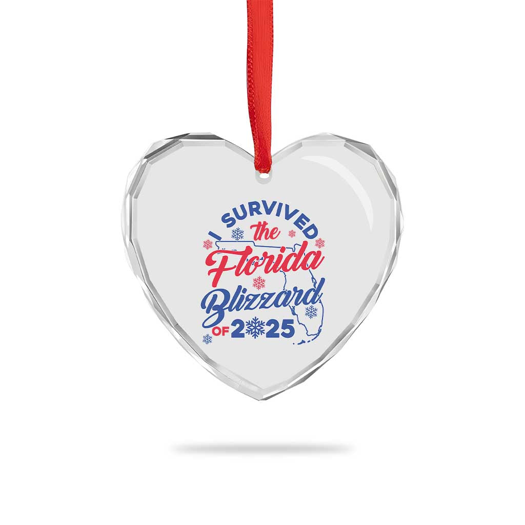 I Survived The Florida Blizzard Of 2025 Heart Crystal Glass Ornament - Wonder Print Shop