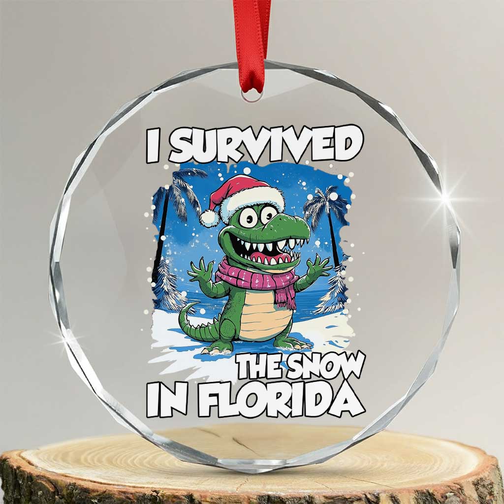 I Survived The Snow In Florida Crystal Glass Ornament Funny Crocodile - Wonder Print Shop