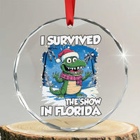 I Survived The Snow In Florida Crystal Glass Ornament Funny Crocodile - Wonder Print Shop