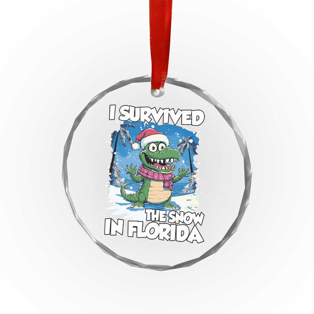 I Survived The Snow In Florida Crystal Glass Ornament Funny Crocodile - Wonder Print Shop