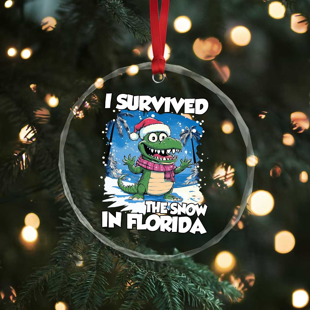 I Survived The Snow In Florida Crystal Glass Ornament Funny Crocodile - Wonder Print Shop