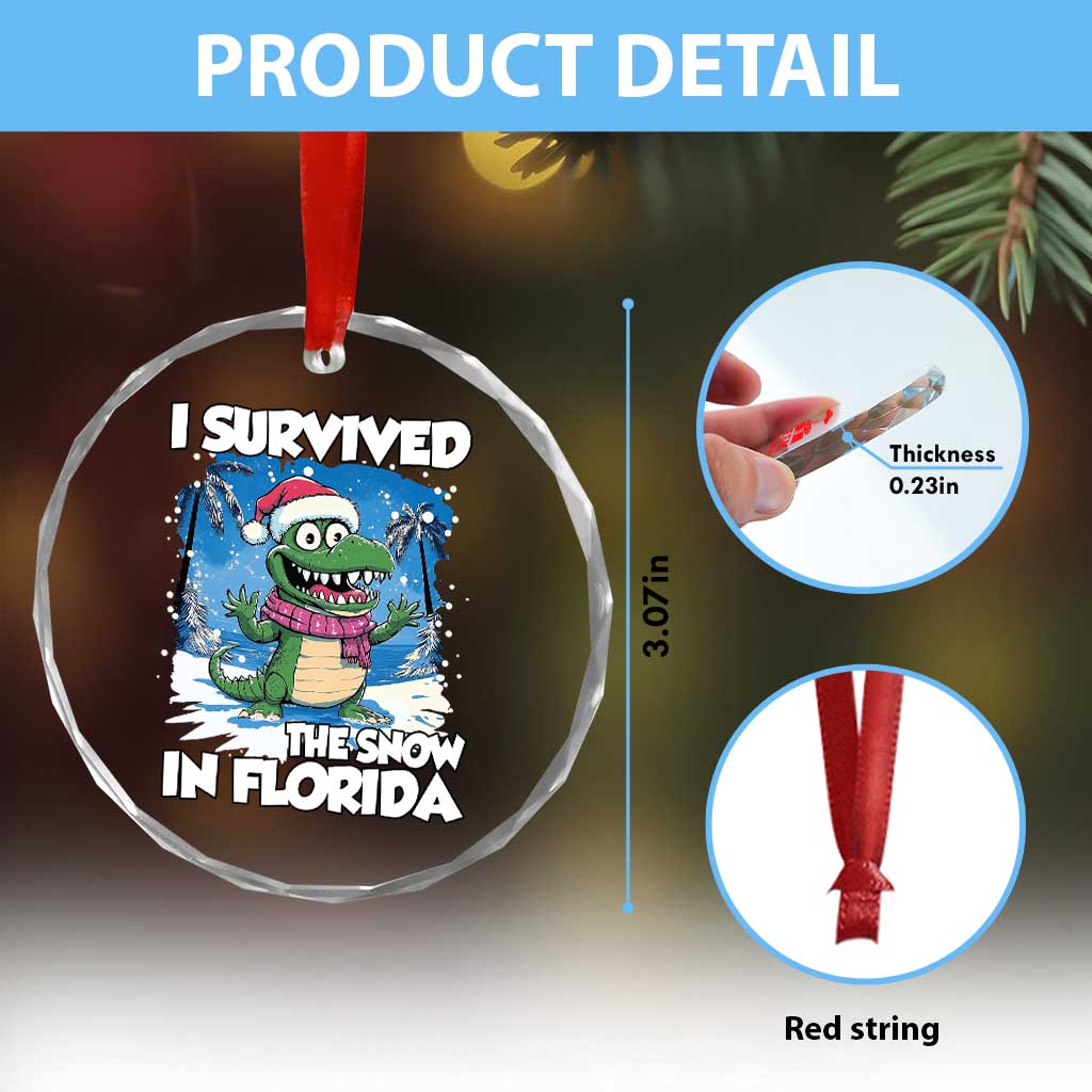 I Survived The Snow In Florida Crystal Glass Ornament Funny Crocodile - Wonder Print Shop