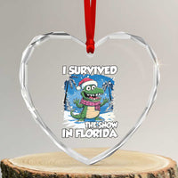 I Survived The Snow In Florida Heart Crystal Glass Ornament Funny Crocodile - Wonder Print Shop