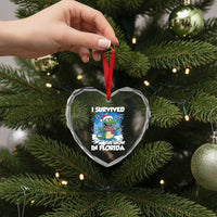 I Survived The Snow In Florida Heart Crystal Glass Ornament Funny Crocodile - Wonder Print Shop