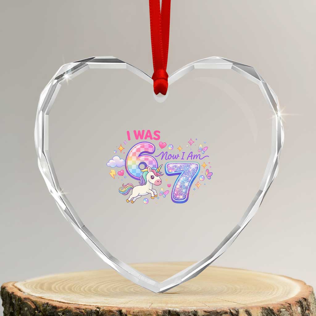 I Was 6 Now I Am 7 Heart Crystal Glass Ornament Funny Birthday Alpha Kids - Wonder Print Shop
