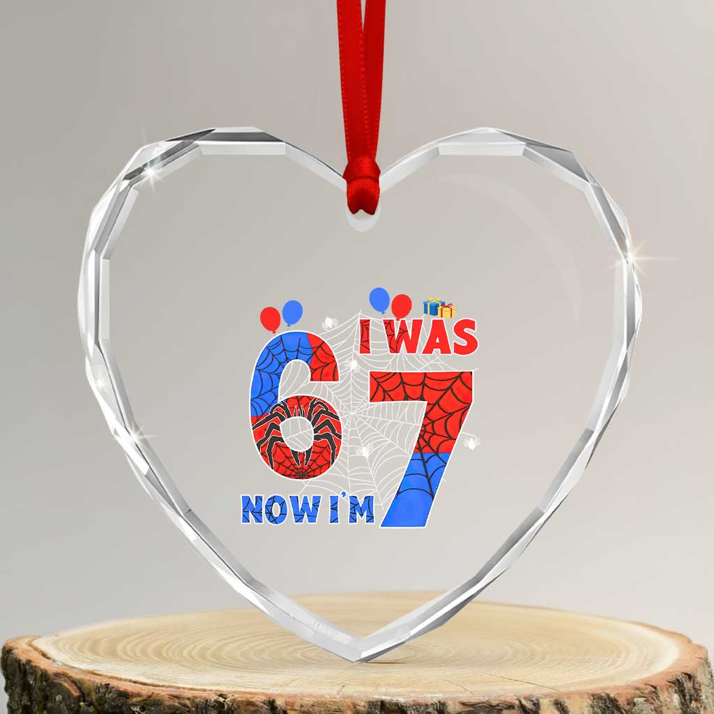 I Was 6 Now I Am 7 Heart Crystal Glass Ornament Funny Spider Birthday Boy - Wonder Print Shop