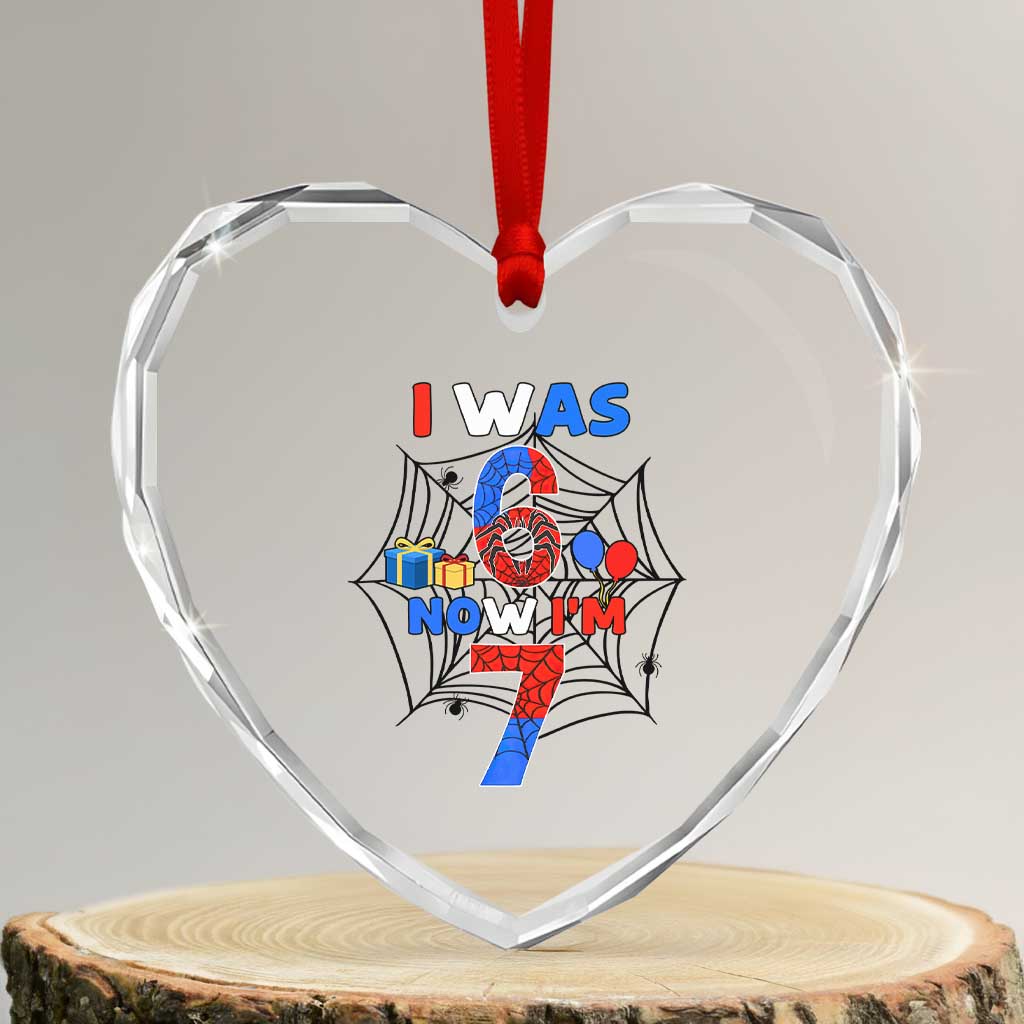 I Was 6 Now I Am 7 Heart Crystal Glass Ornament Spider Themed Birthday Boy - Wonder Print Shop