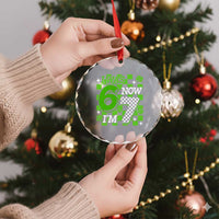 I Was 6 Now I'm 7 Crystal Glass Ornament Funny 7th 67 Birthday Meme Lucky Shamrock Checkered