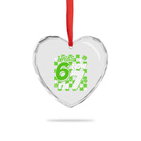 I Was 6 Now I'm 7 Heart Crystal Glass Ornament Funny 7th 67 Birthday Meme Lucky Shamrock Checkered