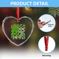 I Was 6 Now I'm 7 Heart Crystal Glass Ornament Funny 7th 67 Birthday Meme Lucky Shamrock Checkered