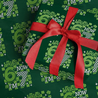 I Was 6 Now I'm 7 Wrapping Paper Roll Funny 7th 67 Birthday Meme Lucky Shamrock Checkered