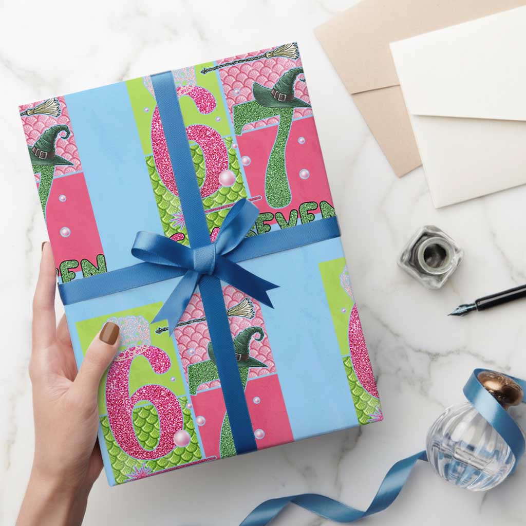 I Was Six Now I Am Seven Wrapping Paper Roll Fantasy Birthday Girl - Wonder Print Shop