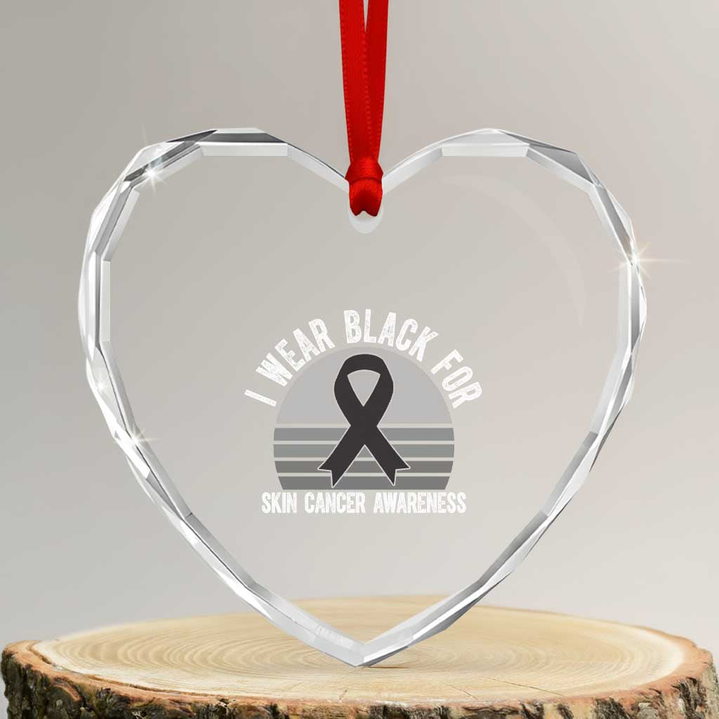 I Wear Black For Skin Cancer Awareness Heart Crystal Glass Ornament Retro Vintage Sunset