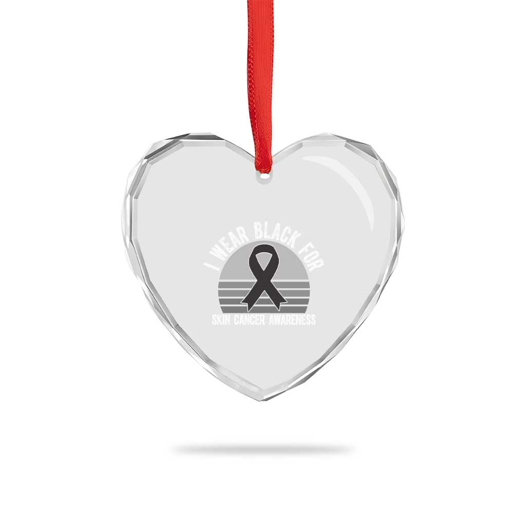 I Wear Black For Skin Cancer Awareness Heart Crystal Glass Ornament Retro Vintage Sunset
