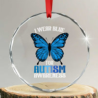 I Wear Blue For Autism Awareness Crystal Glass Ornament Blue Butterfly Puzzle Pieces