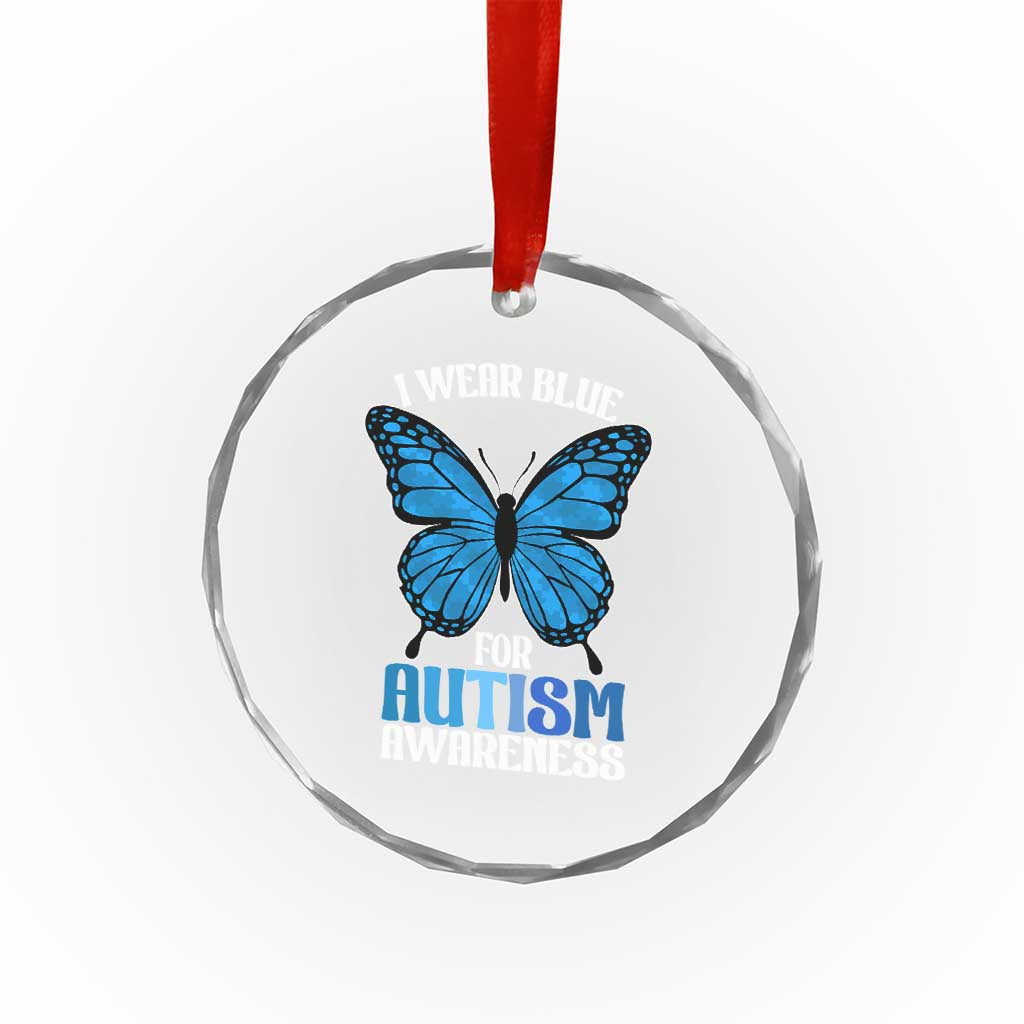 I Wear Blue For Autism Awareness Crystal Glass Ornament Blue Butterfly Puzzle Pieces