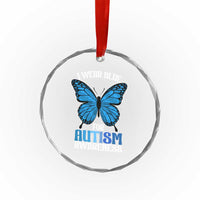 I Wear Blue For Autism Awareness Crystal Glass Ornament Blue Butterfly Puzzle Pieces