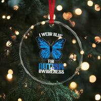 I Wear Blue For Autism Awareness Crystal Glass Ornament Blue Butterfly Puzzle Pieces