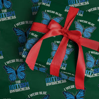 I Wear Blue For Autism Awareness Wrapping Paper Roll Blue Butterfly Puzzle Pieces