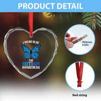 I Wear Blue For Autism Awareness Heart Crystal Glass Ornament Blue Butterfly Puzzle Pieces