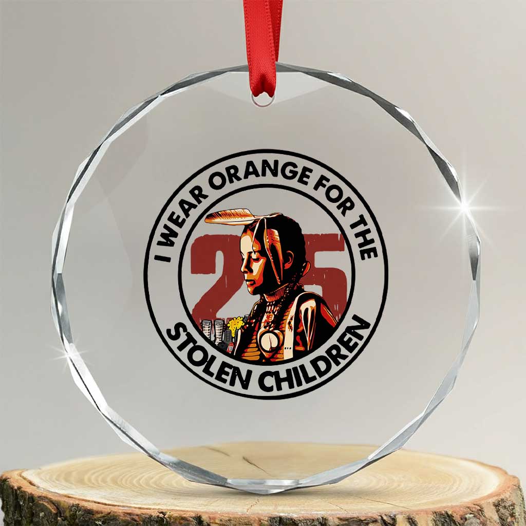 I Wear Orange For The 215 Stolen Children Crystal Glass Ornament Indigenous Girl Orange Shirt Day - Wonder Print Shop