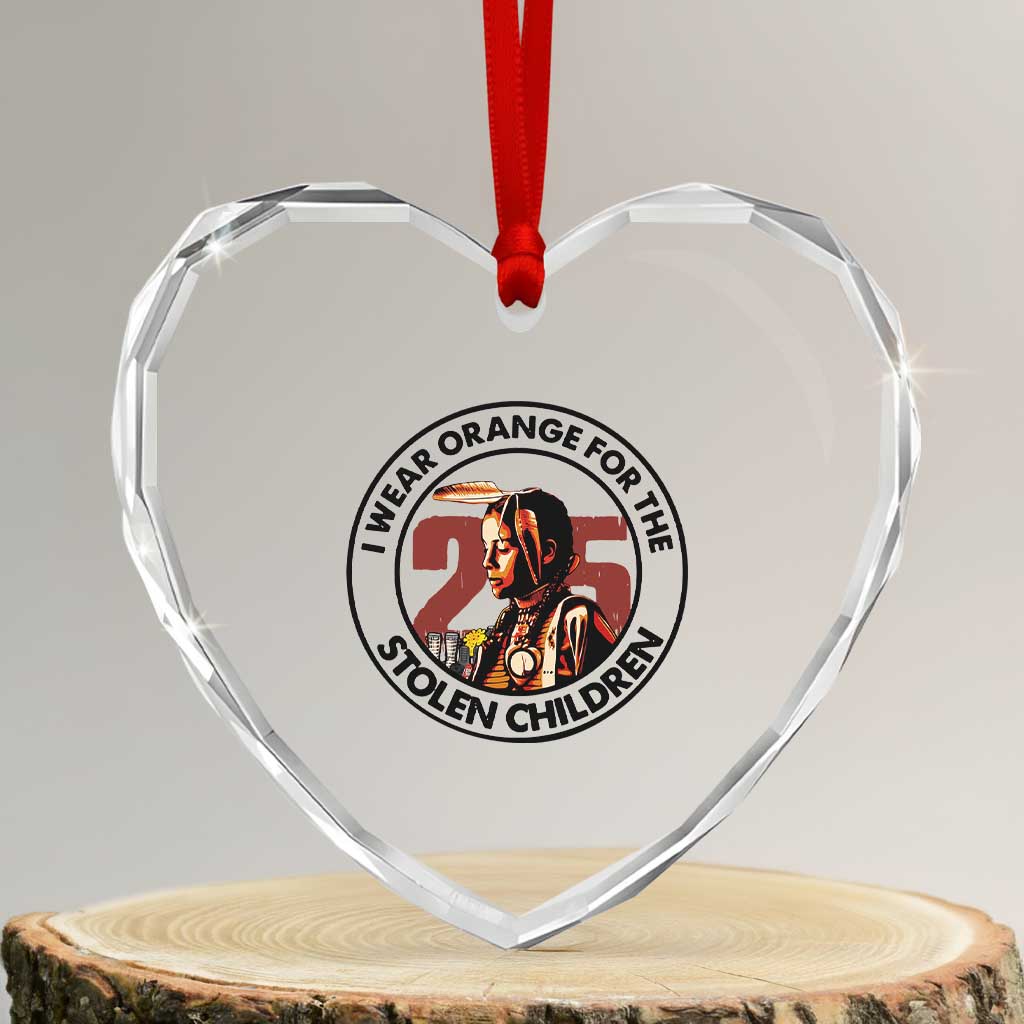 I Wear Orange For The 215 Stolen Children Heart Crystal Glass Ornament Indigenous Girl Orange Shirt Day - Wonder Print Shop