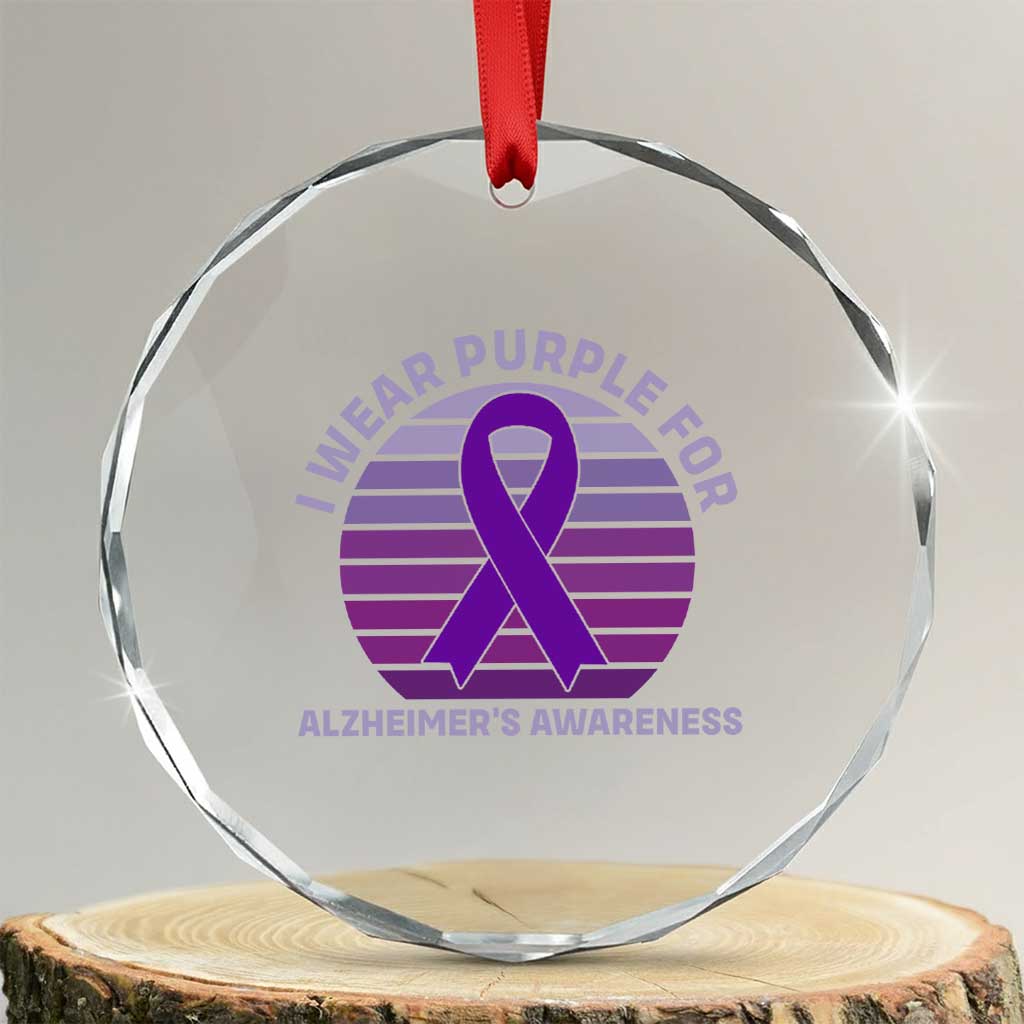 I Wear Purple For Alzheimers Crystal Glass Ornament Vintage Sunset Purple Ribbon Graphic