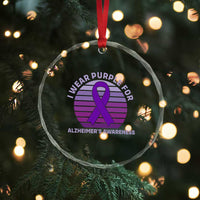 I Wear Purple For Alzheimers Crystal Glass Ornament Vintage Sunset Purple Ribbon Graphic