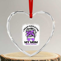 I Wear Purple For My Mom Heart Crystal Glass Ornament Alzheimers Awareness Messy Bun Graphic