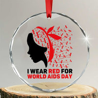 I Wear Red For World AIDS Day Crystal Glass Ornament HIV Awareness Dragonfly Support Gift - Wonder Print Shop