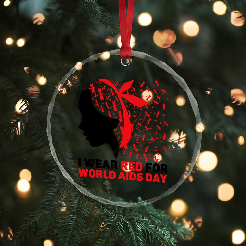 I Wear Red For World AIDS Day Crystal Glass Ornament HIV Awareness Dragonfly Support Gift - Wonder Print Shop