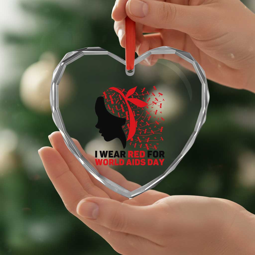 I Wear Red For World AIDS Day Heart Crystal Glass Ornament HIV Awareness Dragonfly Support Gift - Wonder Print Shop