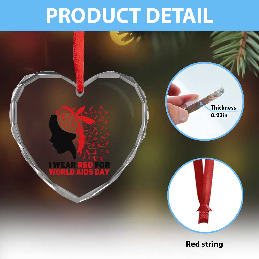 I Wear Red For World AIDS Day Heart Crystal Glass Ornament HIV Awareness Dragonfly Support Gift - Wonder Print Shop