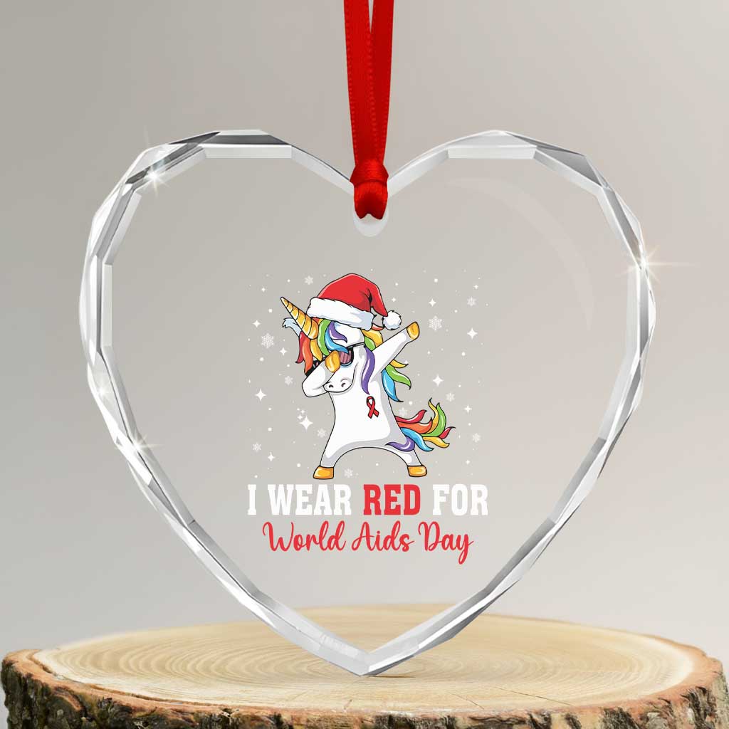 I Wear Red For World AIDS Day Heart Crystal Glass Ornament Santa Unicorn Dabbing Christmas Gift - Wonder Print Shop