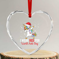 I Wear Red For World AIDS Day Heart Crystal Glass Ornament Santa Unicorn Dabbing Christmas Gift - Wonder Print Shop