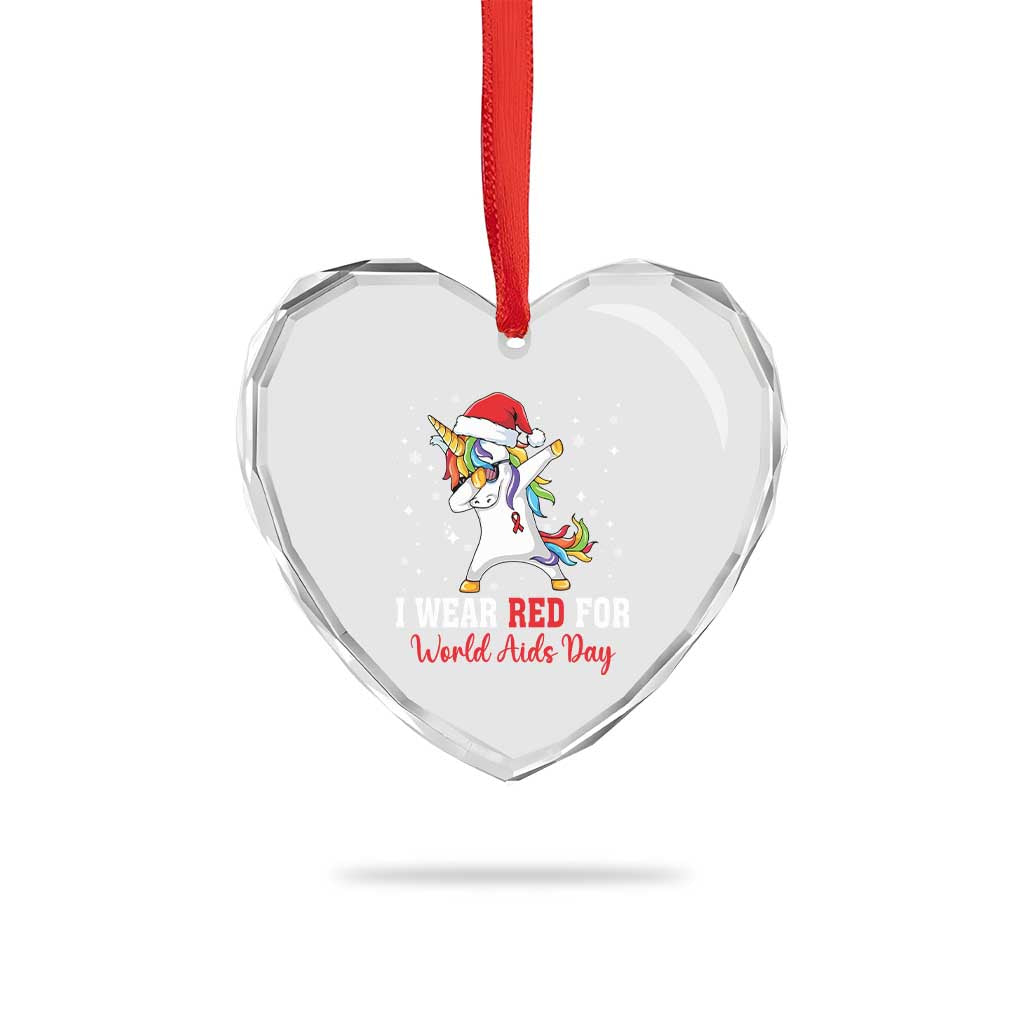 I Wear Red For World AIDS Day Heart Crystal Glass Ornament Santa Unicorn Dabbing Christmas Gift - Wonder Print Shop