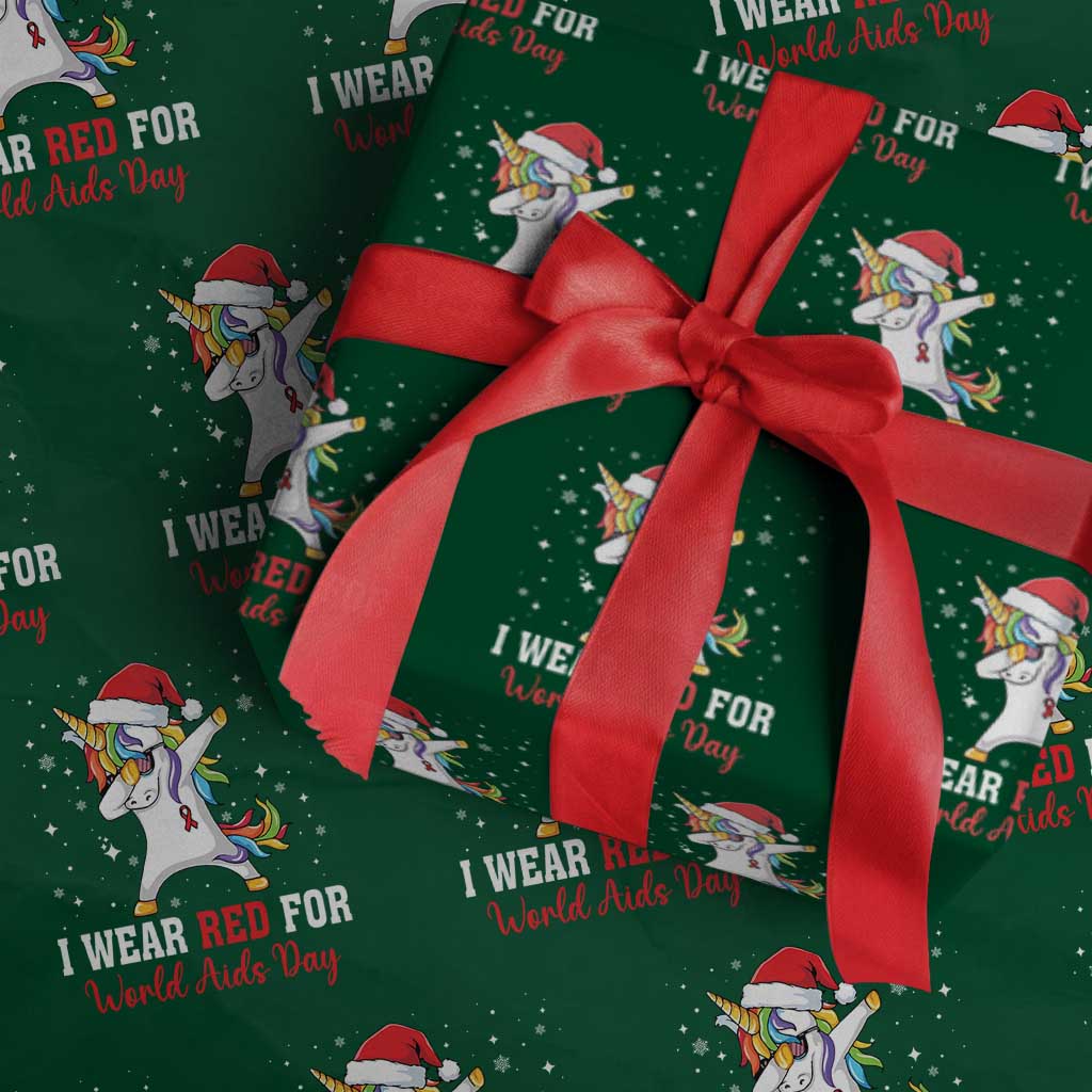 I Wear Red For World AIDS Day Wrapping Paper Roll Santa Unicorn Dabbing Christmas Gift - Wonder Print Shop