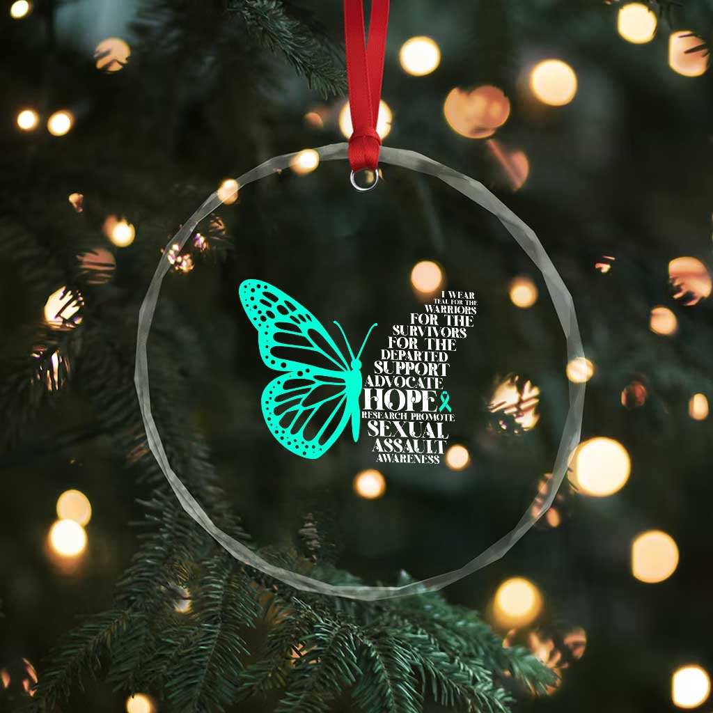 I Wear Teal For Sexual Assault Awareness Crystal Glass Ornament
