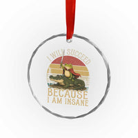 I Will Succeed Because I Am Insane Funny Frog Riding Alligator Crystal Glass Ornament