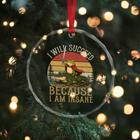 I Will Succeed Because I Am Insane Funny Frog Riding Alligator Crystal Glass Ornament