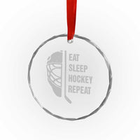 Ice Hockey Player Crystal Glass Ornament Funny Eat Sleep Hockey Repeat Sport Fan - Wonder Print Shop