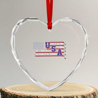 Ice Hockey Sticks American Flag Heart Crystal Glass Ornament Patriotic Hockey Fan