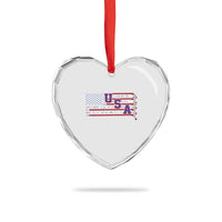 Ice Hockey Sticks American Flag Heart Crystal Glass Ornament Patriotic Hockey Fan