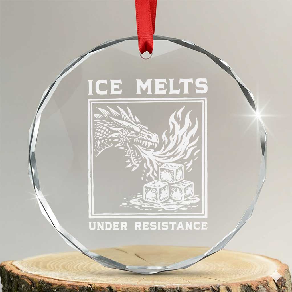 Ice Melts Under Resistance Crystal Glass Ornament Against Ice Protest Dragon Graphic with Fire