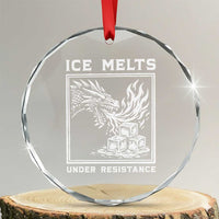 Ice Melts Under Resistance Crystal Glass Ornament Against Ice Protest Dragon Graphic with Fire