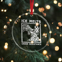 Ice Melts Under Resistance Crystal Glass Ornament Against Ice Protest Dragon Graphic with Fire