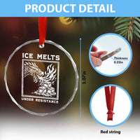 Ice Melts Under Resistance Crystal Glass Ornament Against Ice Protest Dragon Graphic with Fire