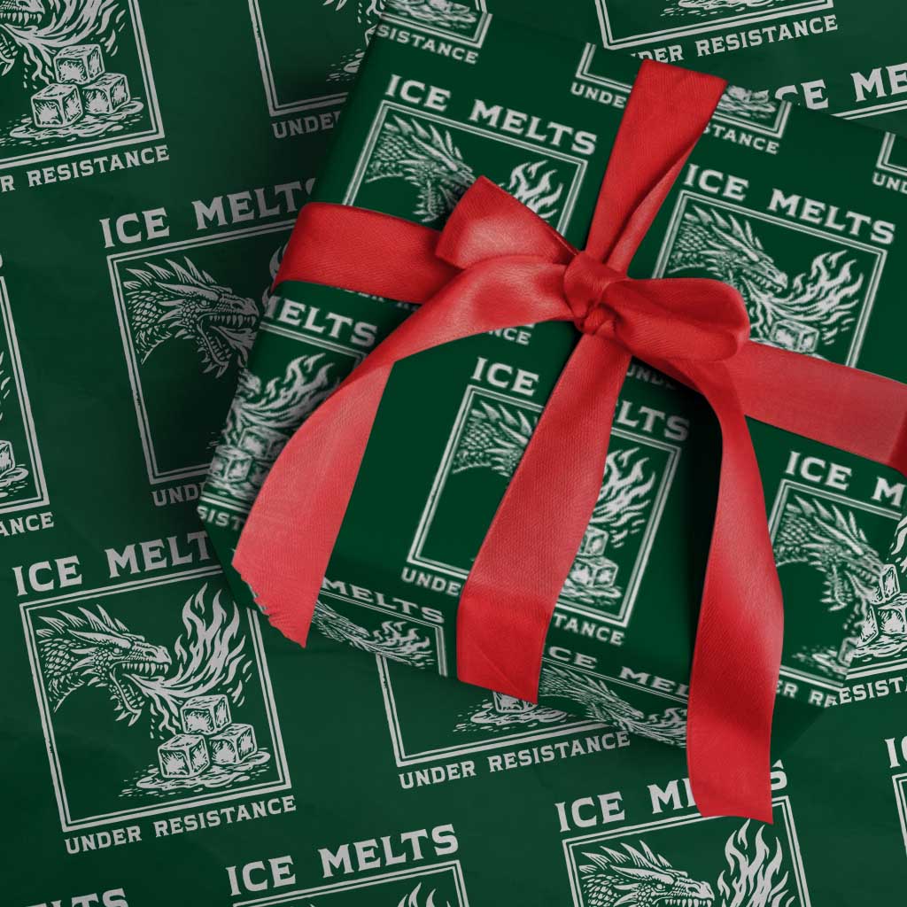 Ice Melts Under Resistance Wrapping Paper Roll Against Ice Protest Dragon Graphic with Fire